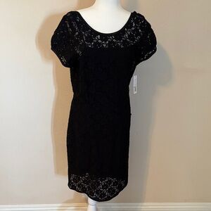 Laundry Black Lace Short-Sleeve Sheath Dress. Fully lined. NWT SZ 12